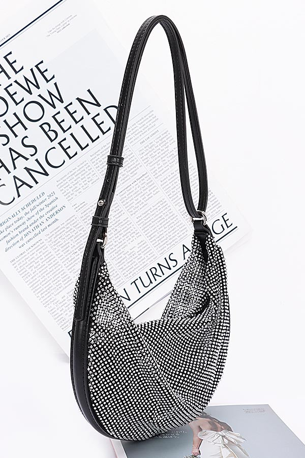 Pack of 3 Stylish Black 7826 Rhinestone Mesh Shoulder Bags