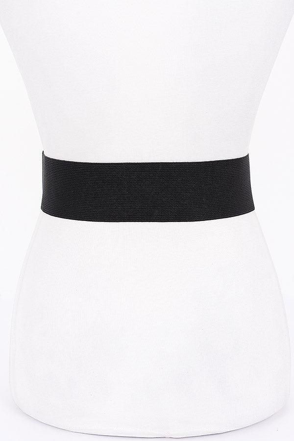 Set of 6 Metal Buckle Elastic Belts in Classic Black Color - 7488 Model