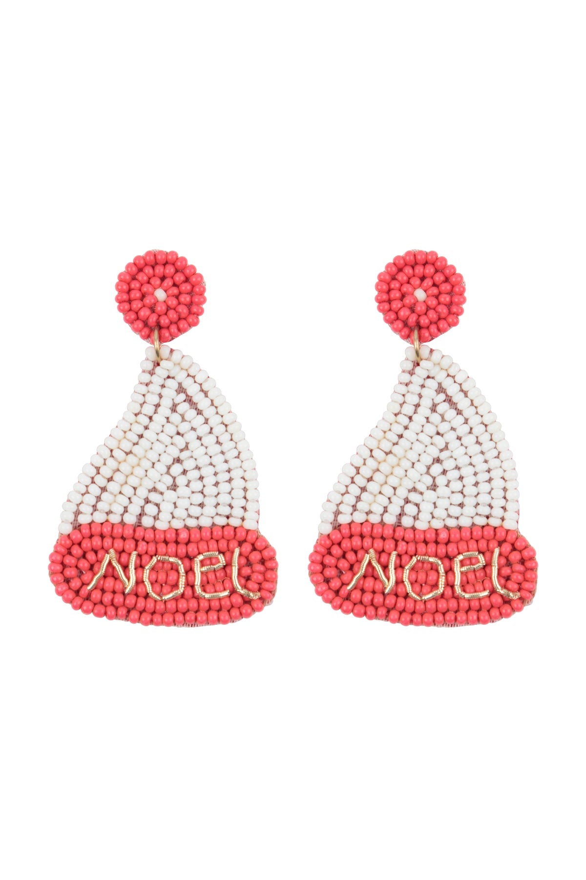 Multicolored Noel Christmas Hat Pattern Seed Beads Drop Earrings - Set of Six Pieces
