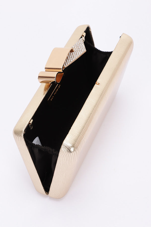 Pack of 3 Premium 9846 Gold Metal Ribbon Top Case Clutches