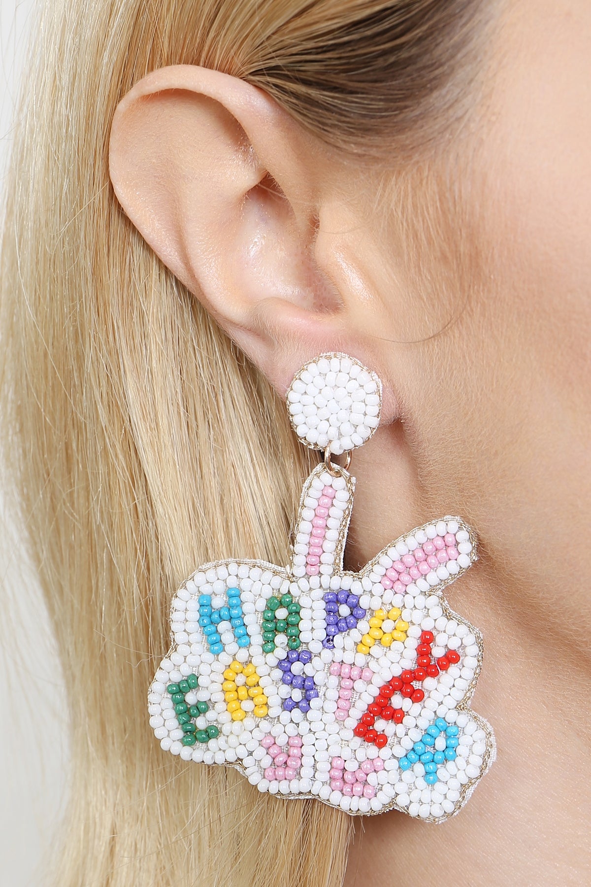 Multicolor Happy Easter Rabbit Seed Bead Drop Earrings - Set of 6