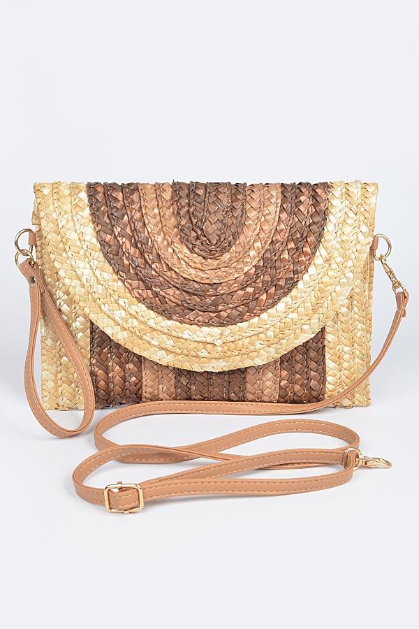 Set of 3 Colorful Straw Envelope Clutches in Brown 9106