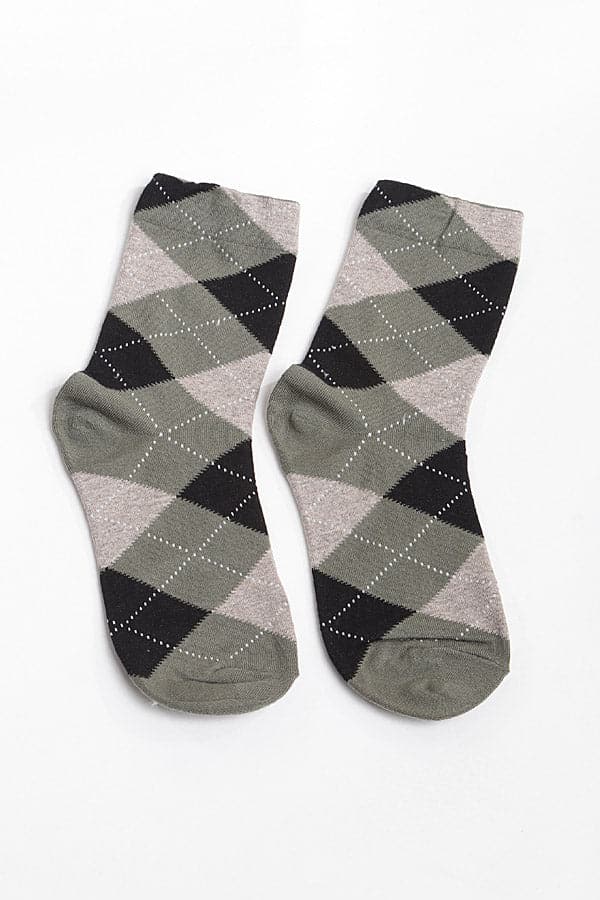 6 - Piece Pack of 502 Olive - Colored Diamond Plaid Socks