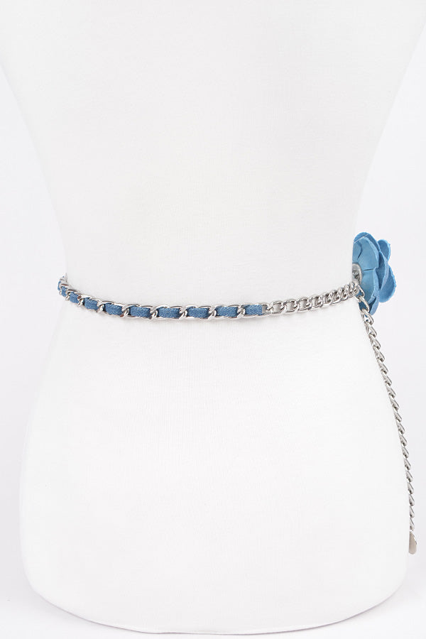 6 - Piece Set of Blue and Gold Flower Metal Double - Layered Chain Belts