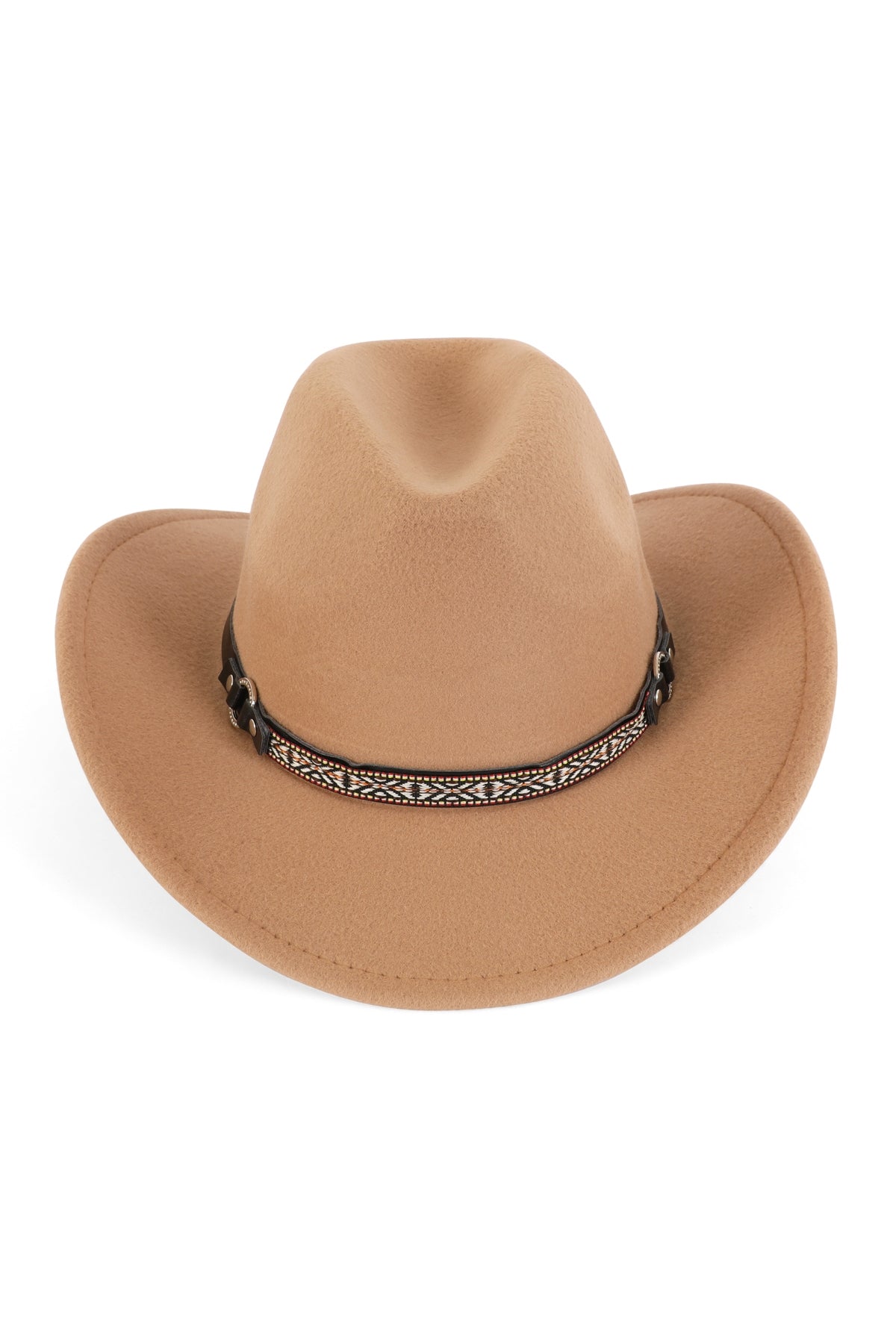 Classic Fedora Tribal Banded Hat in Khaki Color - Pack of Six Pieces