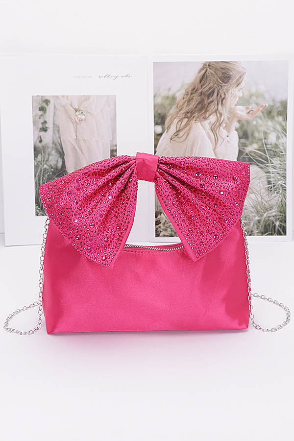 Pack of 3 Fuchsia 0626 Rhinestone Hotfix Bow Handle Nylon Clutches