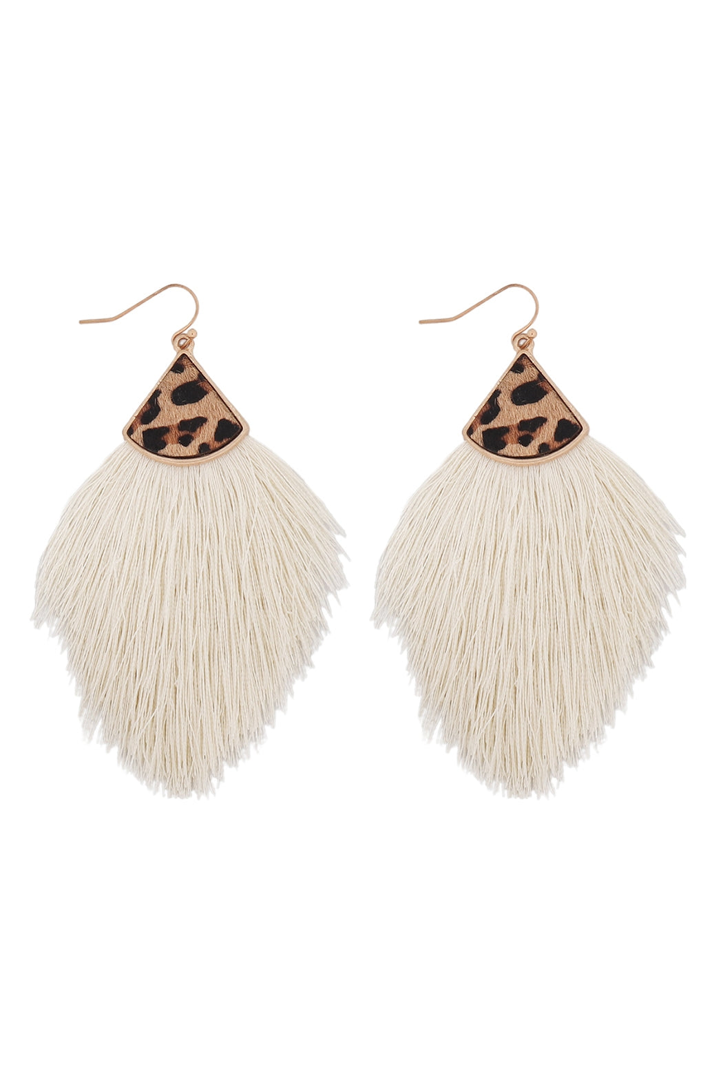 Set of 6 Ivory Leopard Print Genuine Leather Tassel Hook Style Earrings for Fashion Accessories