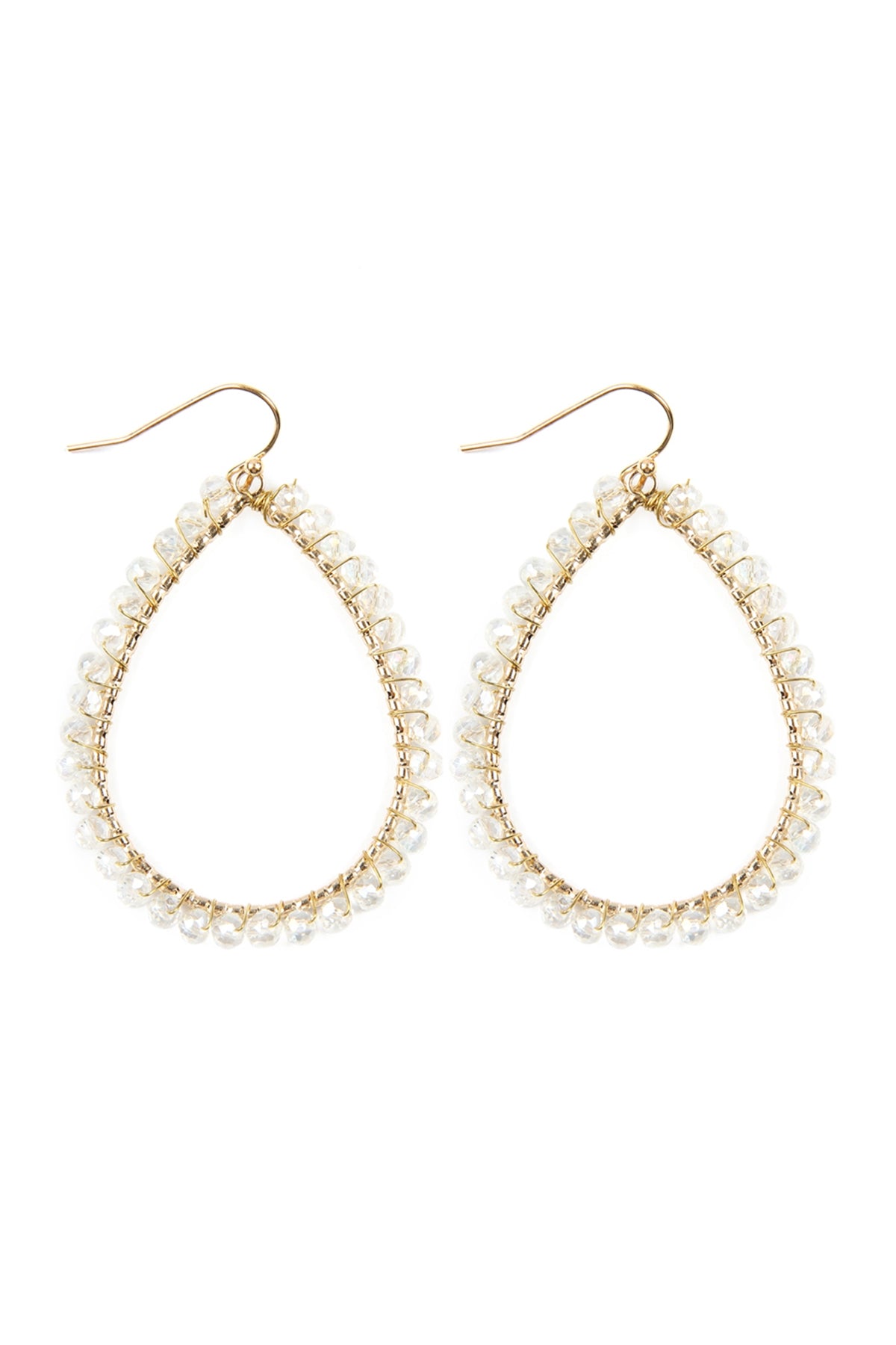 Set of 6 AB Clear Wire Teardrop Glass Beads Hook Style Earrings for Jewelry Lovers