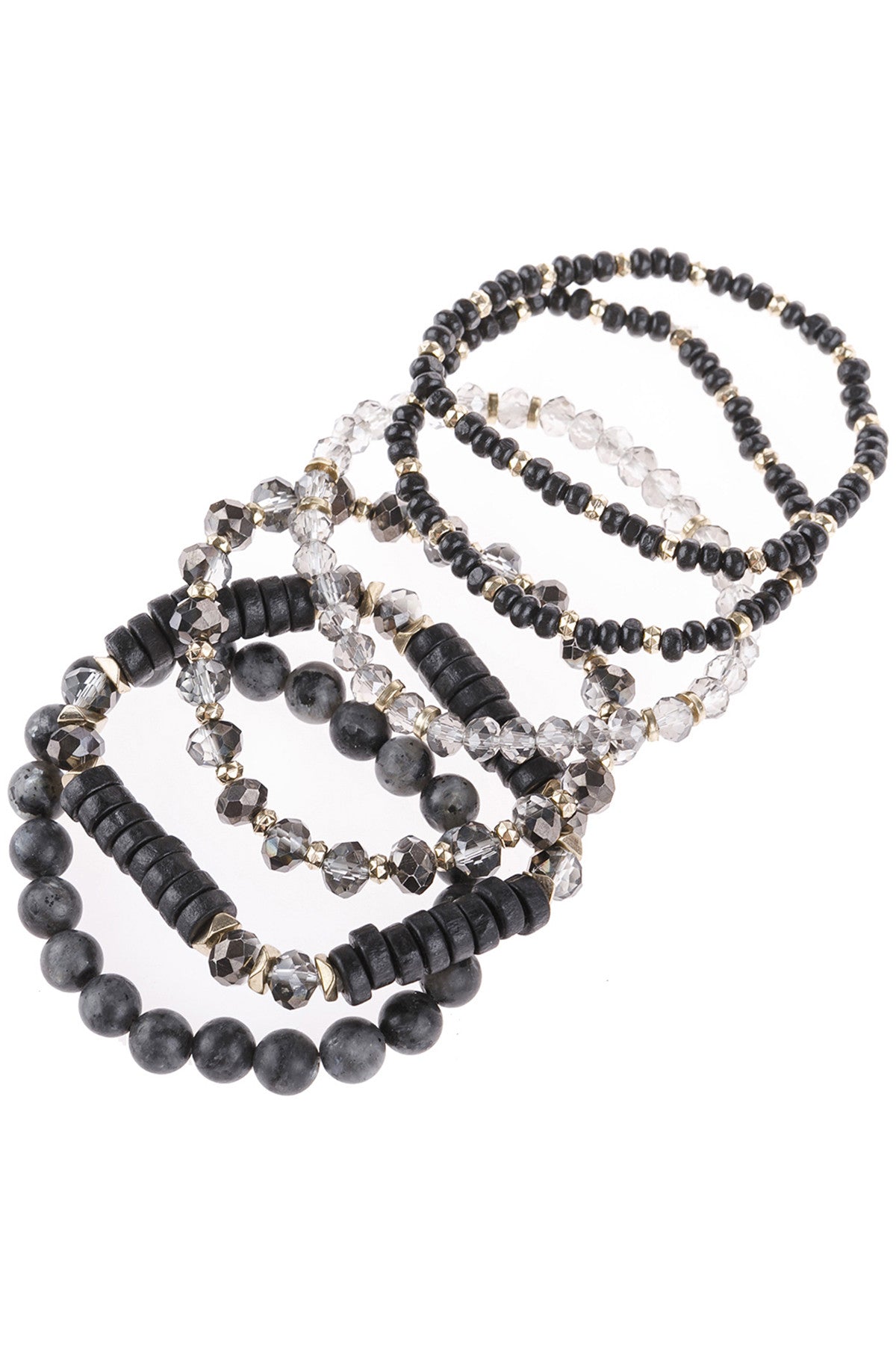 Stackable Black Charm Bracelet Set - Pack of 6