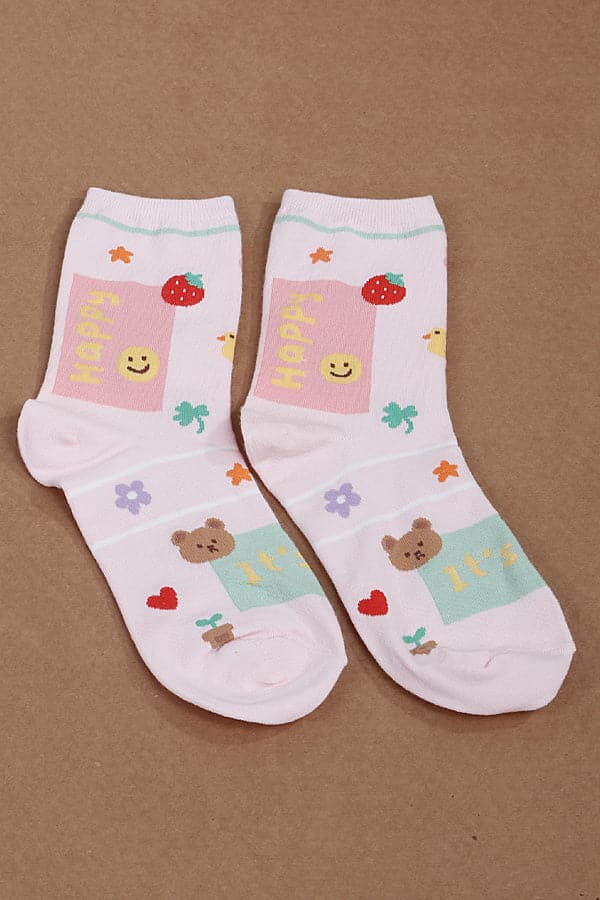 Pack of 6 Vibrant Pink 391 Cartoon Pattern Socks