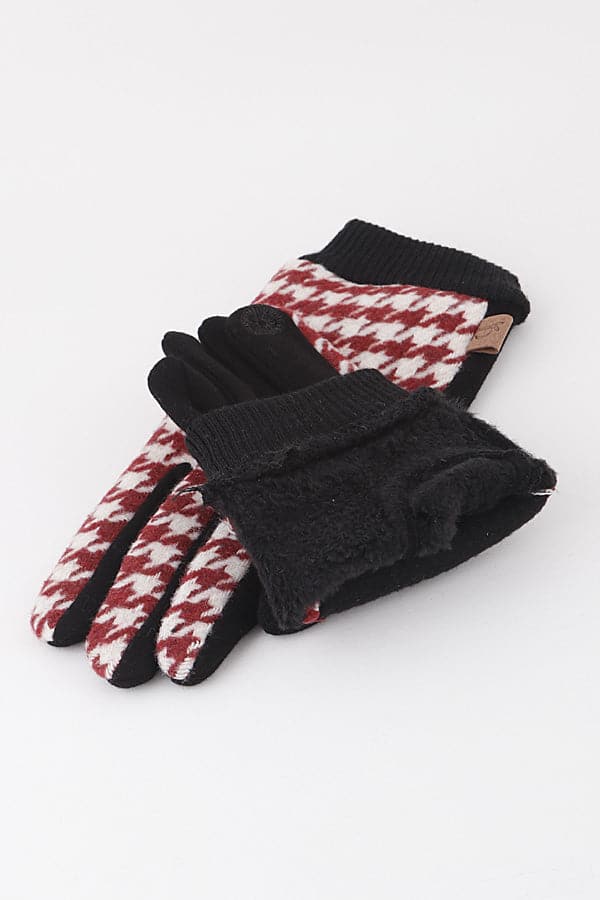 6-Piece Set of Burgundy 761021 Houndstooth Gloves