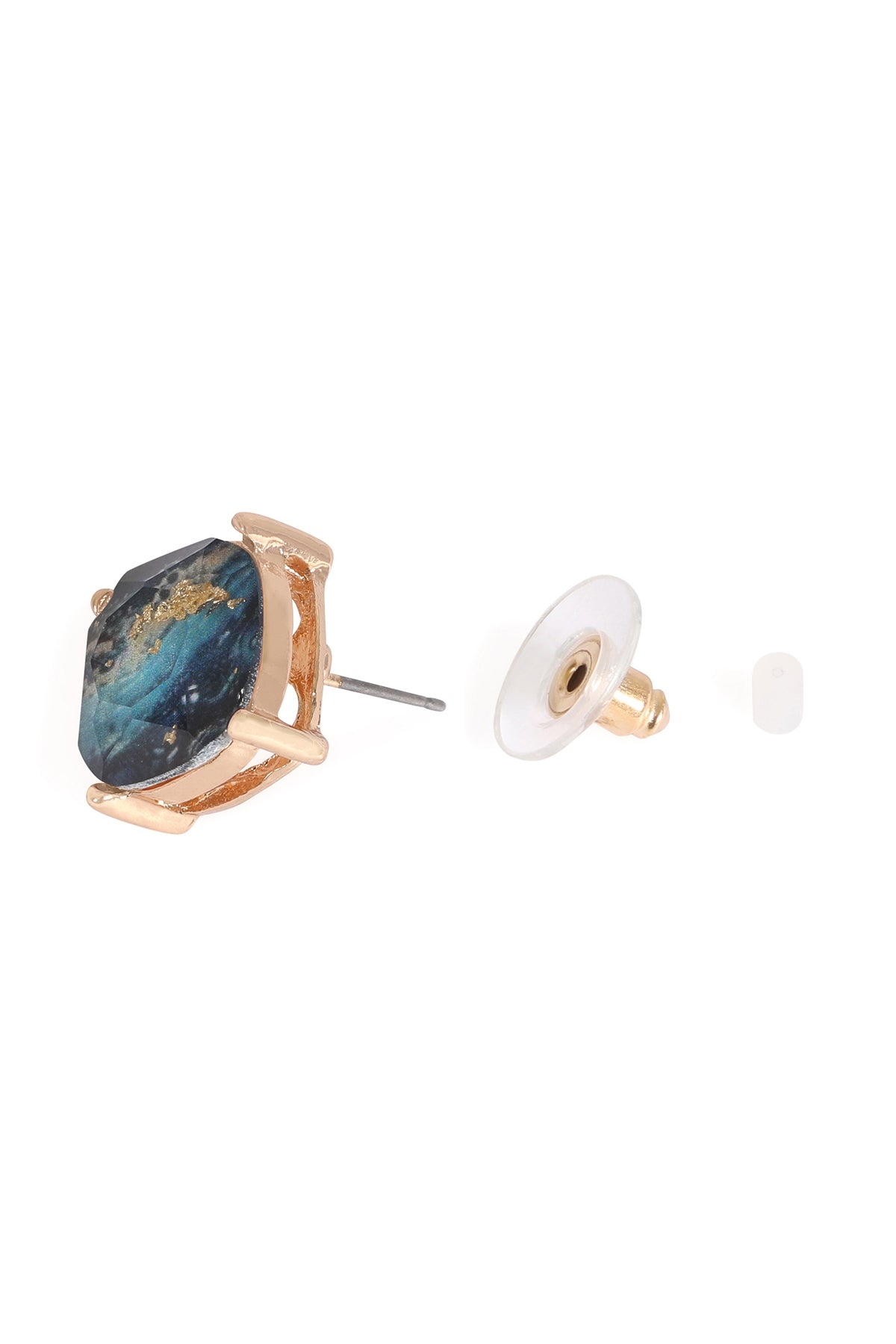 Set of 6 Dark Blue Marble Epoxy Stud Earrings