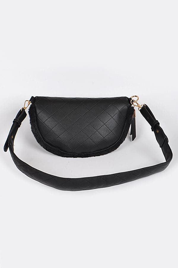 Stylish 3717 Black Faux Fur Fanny Packs - Set of 3