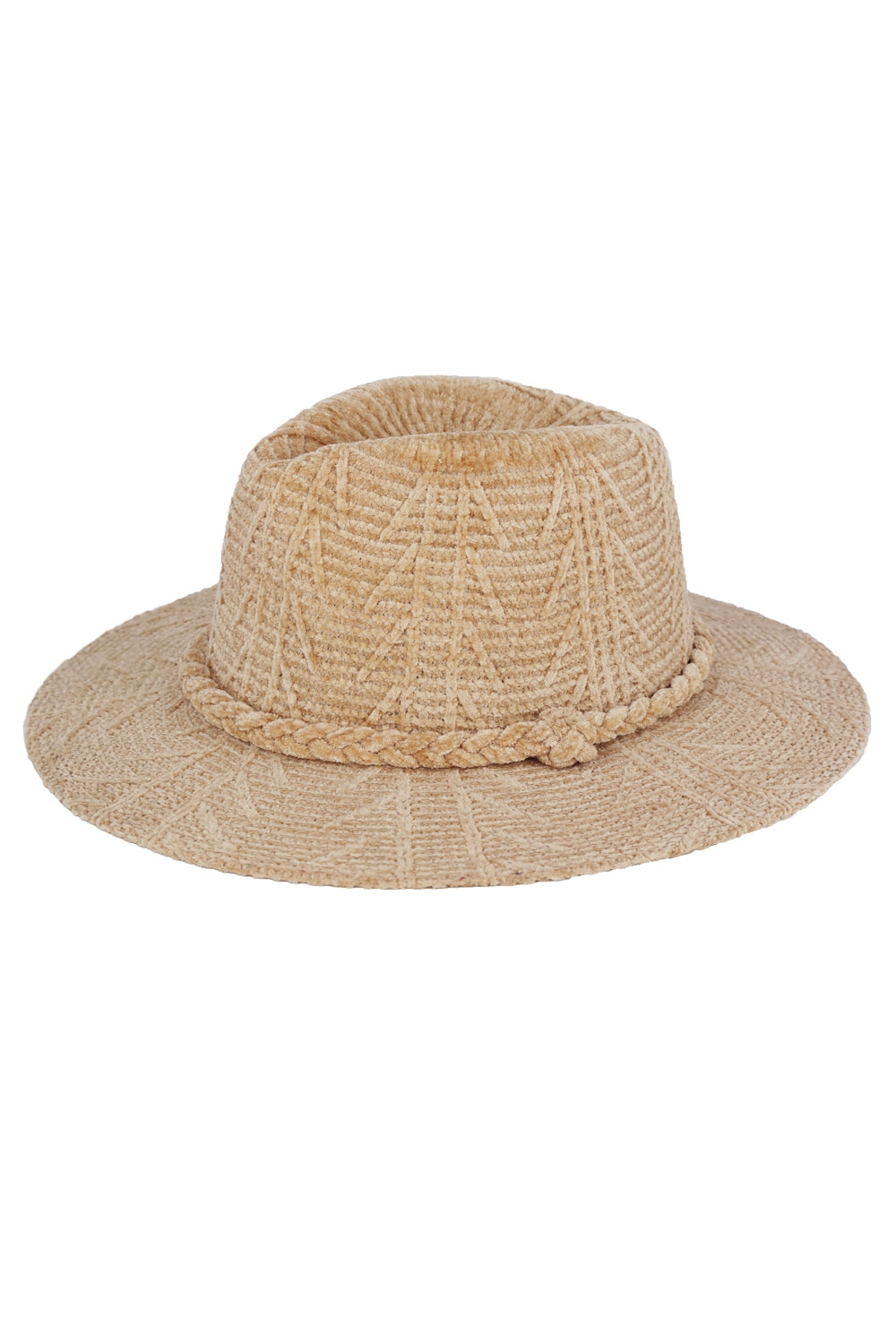 Beige Chenille Pattern Fedora Hats with Braided Band - Pack of 6