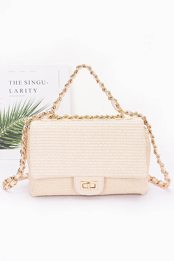 Set of Three 7346 Ivory Faux Straw Flap Bags