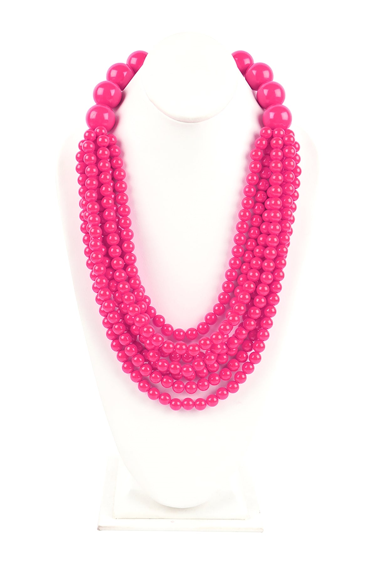Fuchsia Round Bead Layered Statement Necklace and Earring Set - Pack of 6
