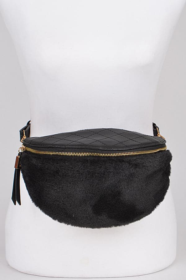 Stylish 3717 Black Faux Fur Fanny Packs - Set of 3