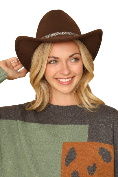 Brown Fedora Classic Tribal Band Hats - Set of 6