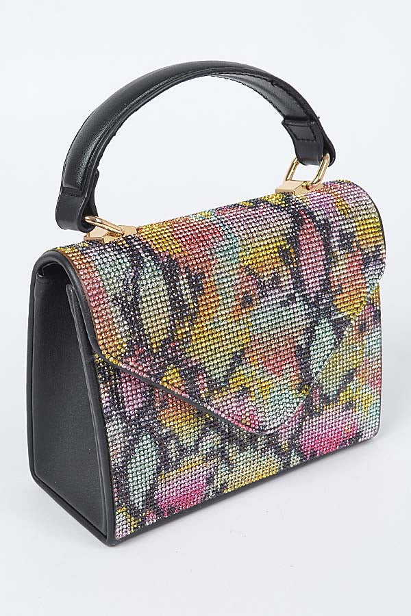 Pack of 3 - Stylish 9715 Multicolor Black Snake Rhinestone Top Handle Bags