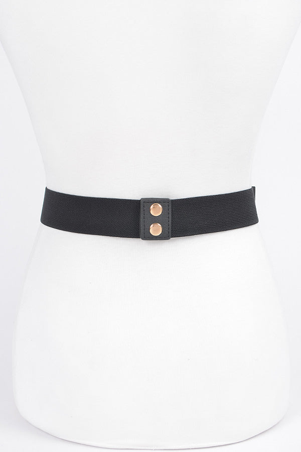 Set of 6 Rhinestone Metal Plate Elastic Belts in Black and Gold Color Scheme
