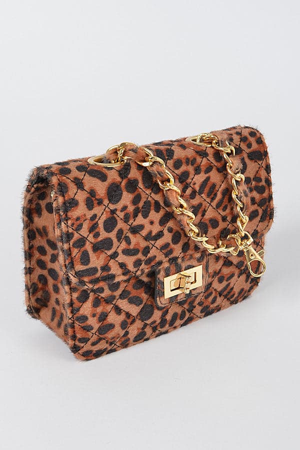 Set of 3 Faux Leopard Print Skin Bags with Chain Belt - 3497 Model