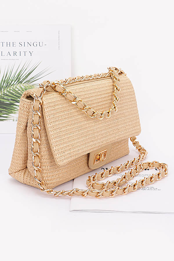 Set of Three 7346 Ivory Faux Straw Flap Bags