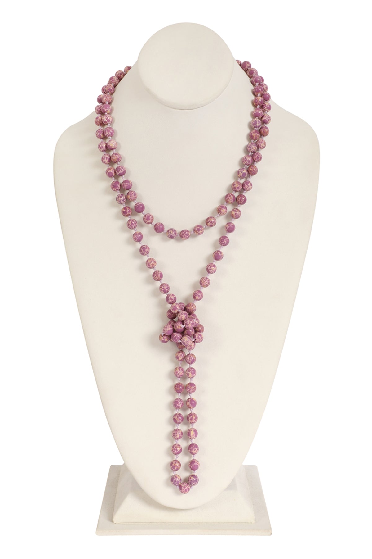 Lavender Natural Stone Long Line Knotted Necklaces - Set of 6