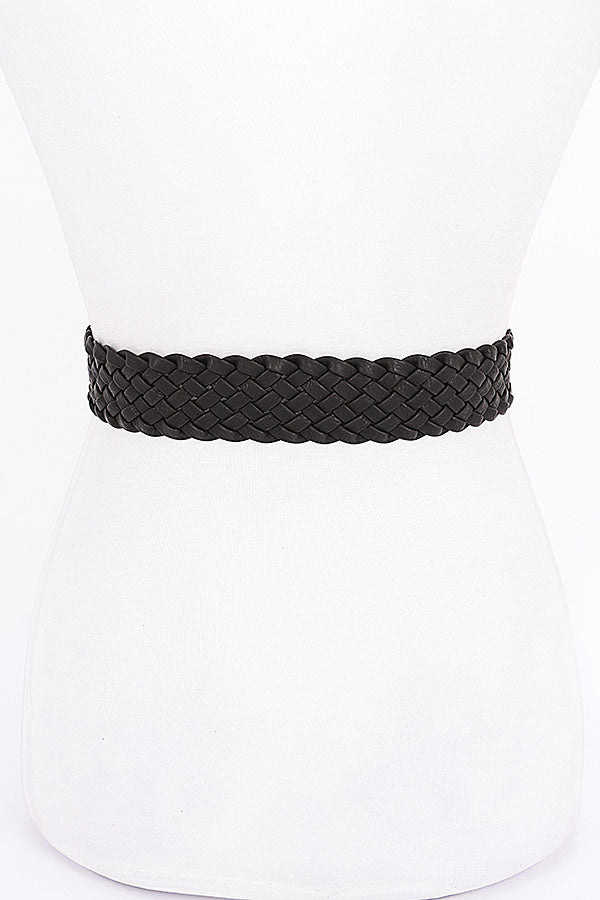 Set of 6 Stylish Black 6488 Metal Buckle Braided Belts