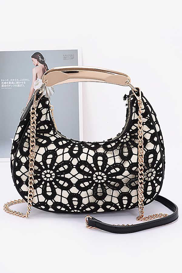 Set of 3 Stylish Black Crochet Crossbody Bags - 3146 Model