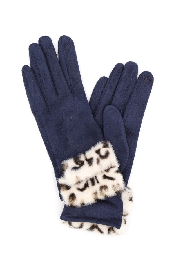Navy 4800 - 6-Piece Set of Stylish Leopard Faux Fur Cuff Gloves