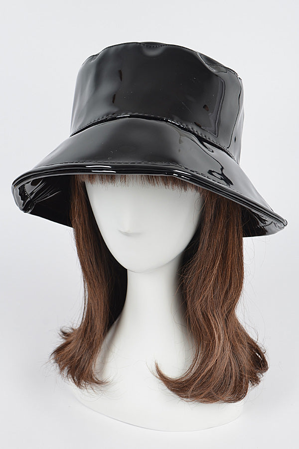 Set of 6 Black Faux Leather Bucket Hats - Style 5161