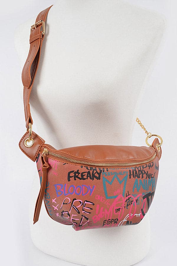 0933 Camel Graffiti Fanny Pack Style Cross - Body Bags, Pack of 3