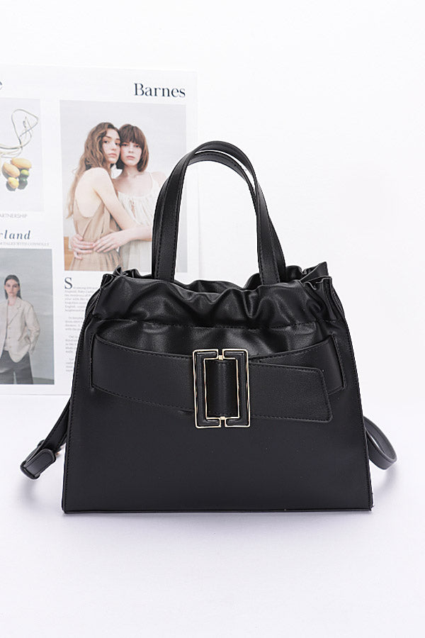 Set of 3 Stylish 0611 Black Faux Leather Buckle Front Handle Bags