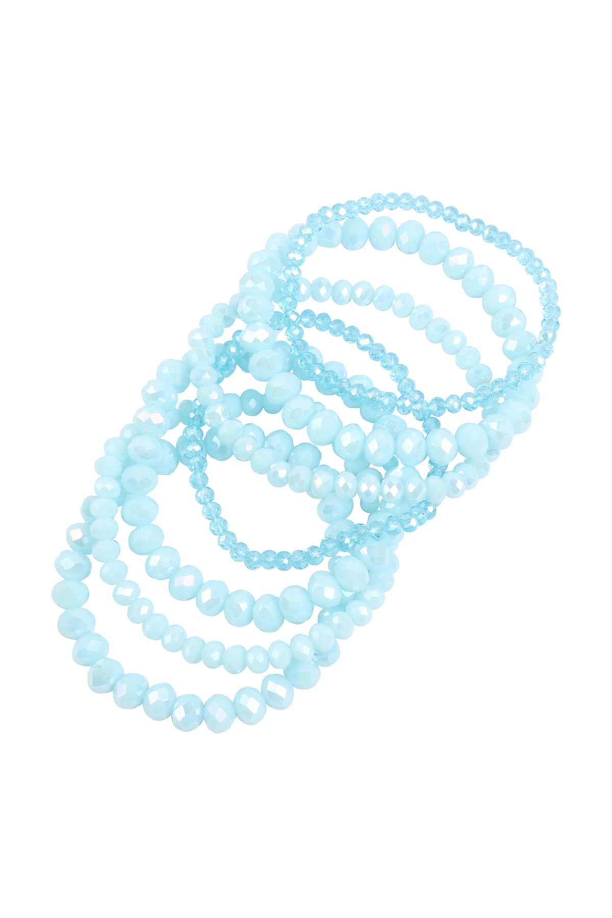Light Blue Glass Beaded Stretch Bracelets - Set of 6 Pieces