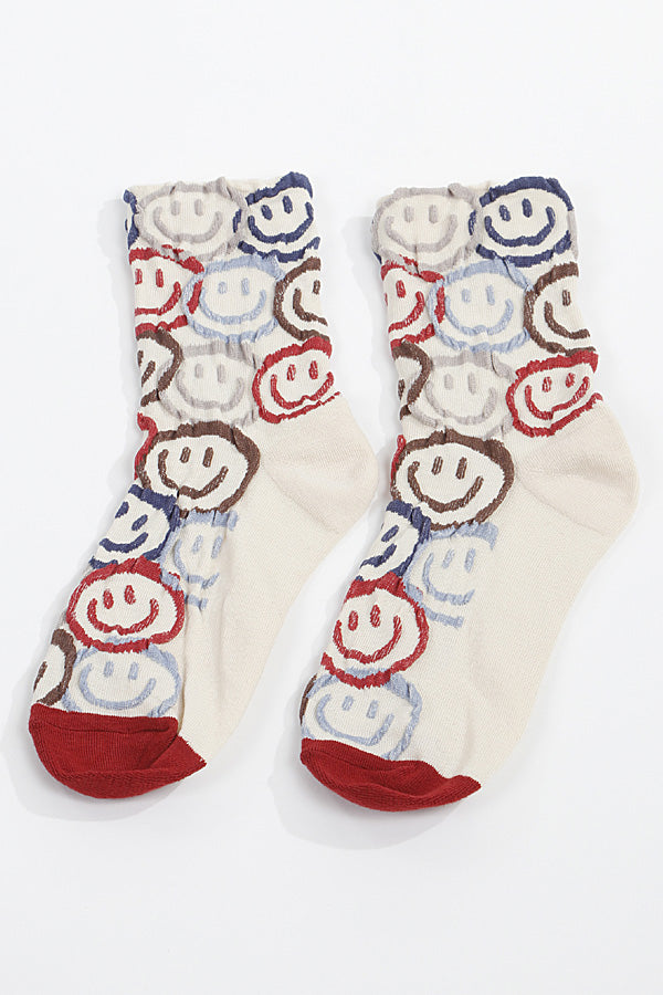 Pack of 6 702 Natural Multi Smiley Face Socks