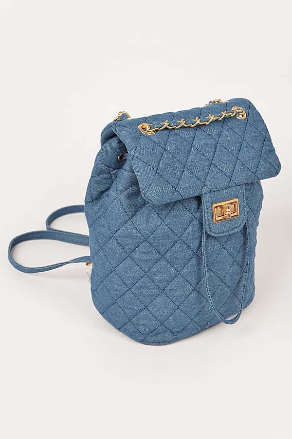 Light Blue 7401 Quilted Denim Backpack - Set of 3