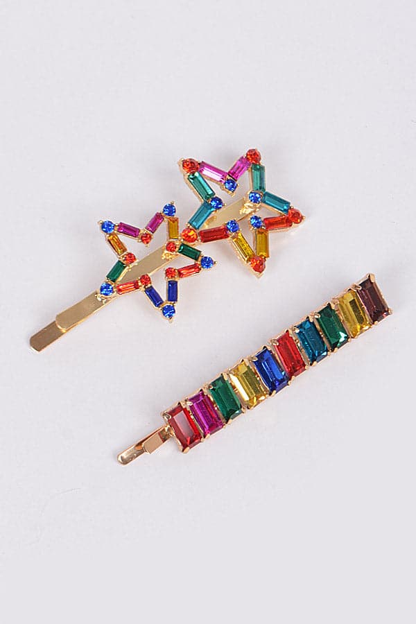Multicolor Spectacle Rhinestone Hairpins - Set of 6