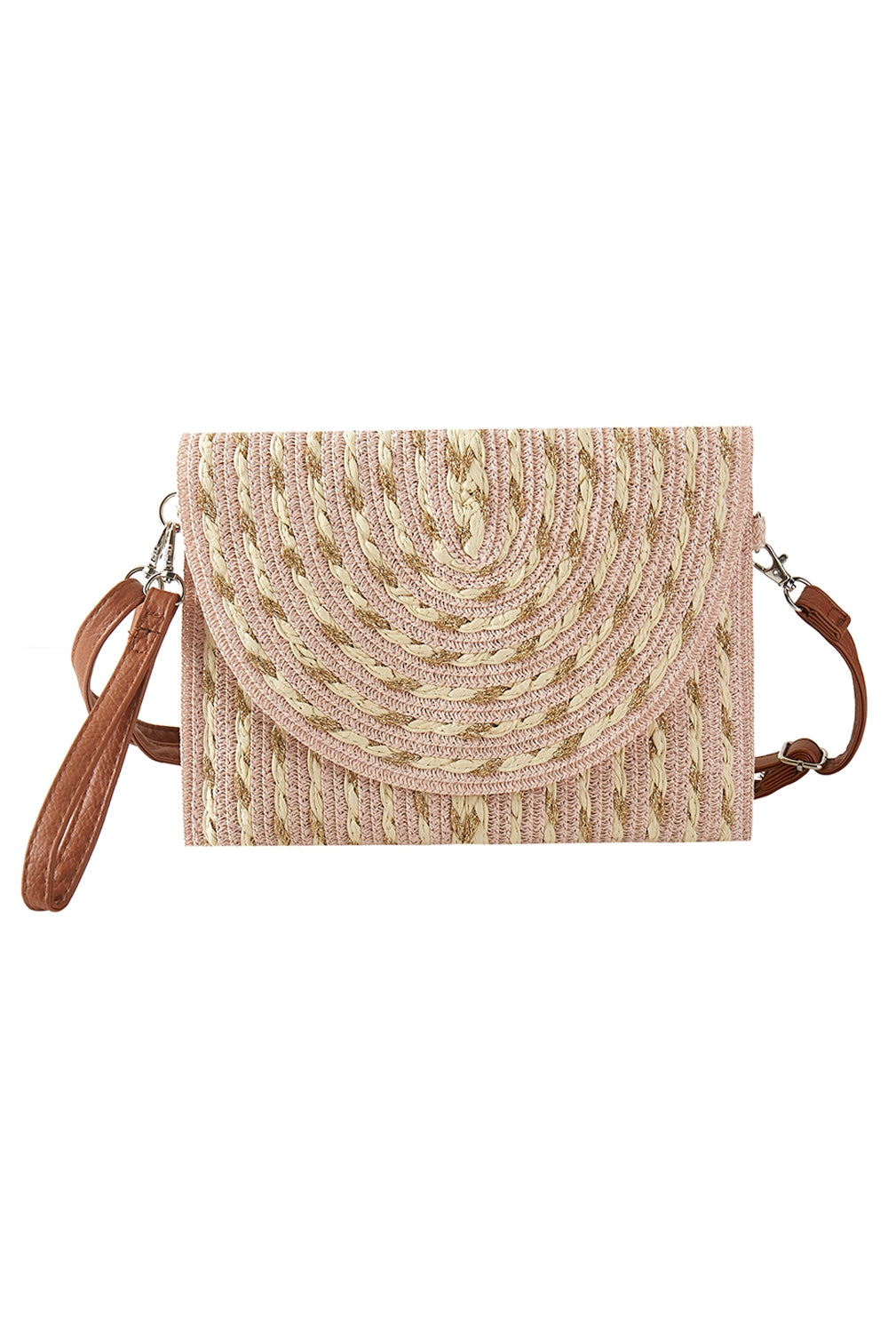 Pack of 6 Pink Gold Thread Mixed - Color Straw Clutch and Crossbody Bags