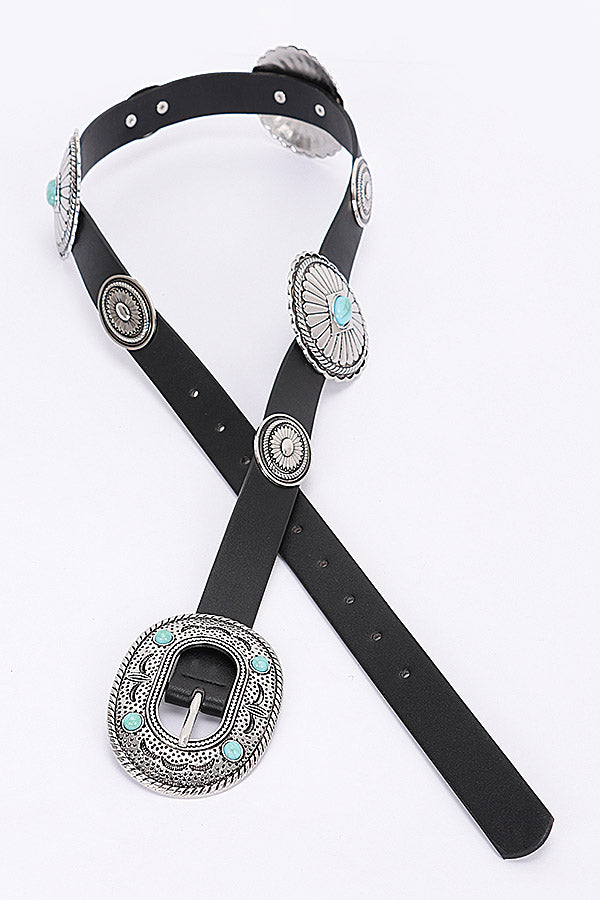 Set of 6 Vintage Multi - Metal Black PU Belts