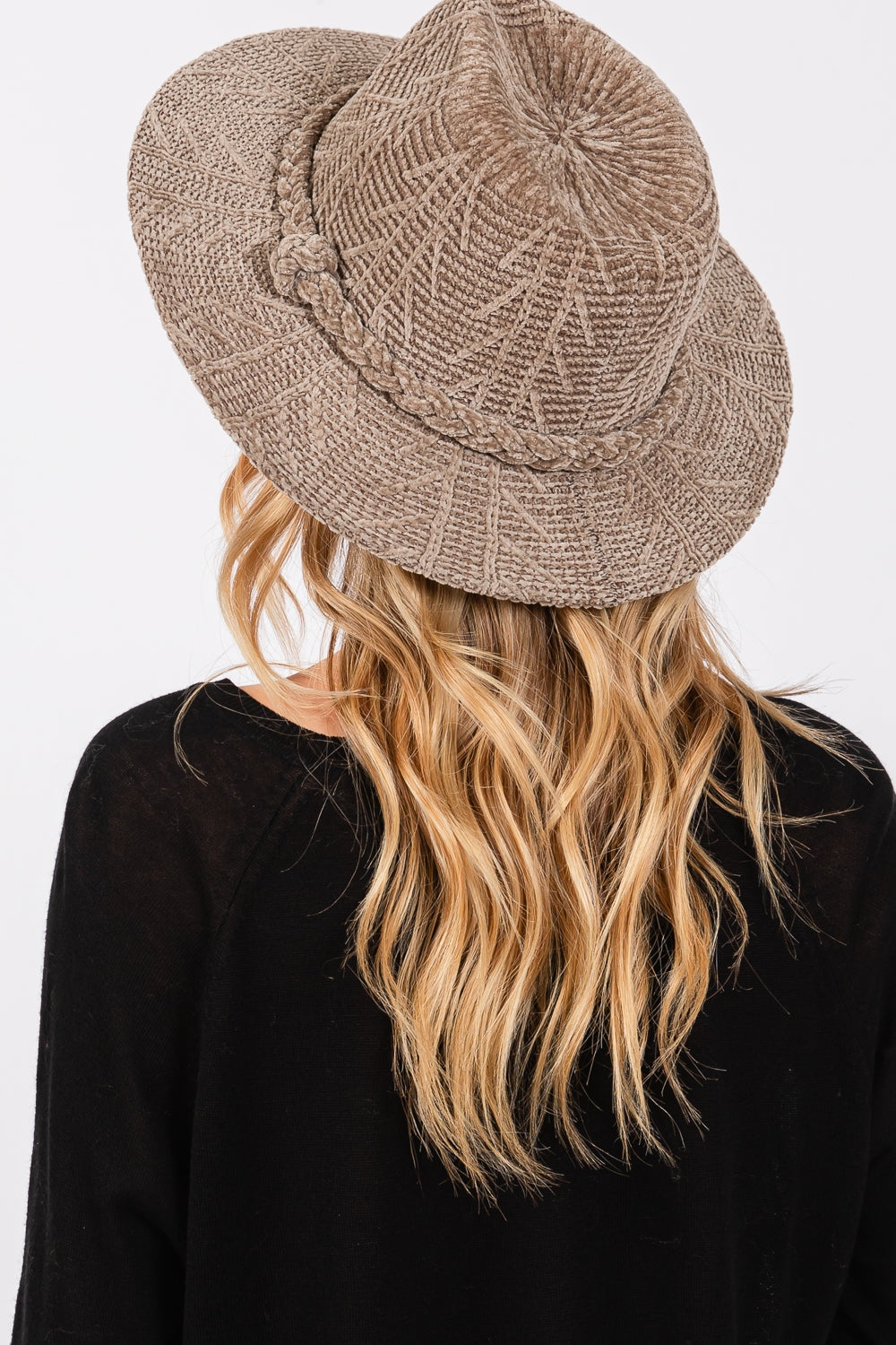 Pack of 6 Khaki Chenille Pattern Fedora Hats with Braided Band