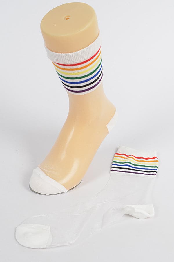 Pack of 6, 7548 White Stretch Mesh Socks in Rainbow Colors
