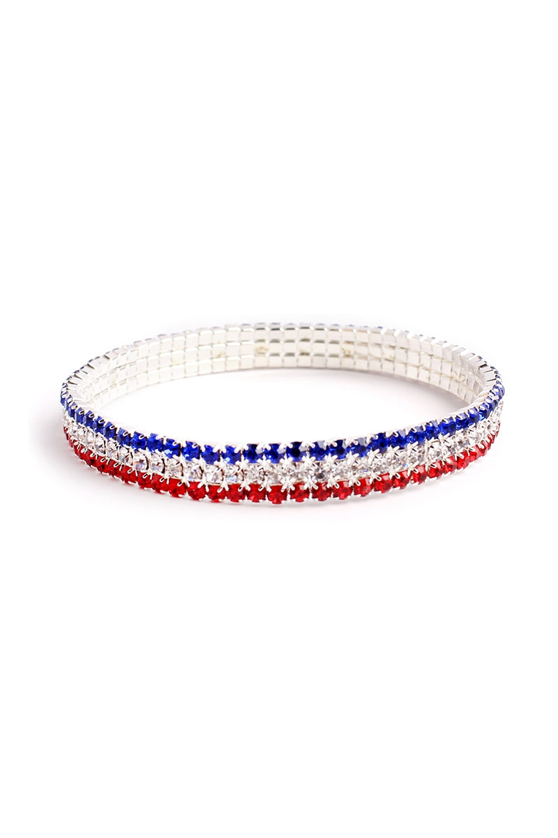 Pack of 6 Flag 3-Line Elastic Bracelets with Rhinestones