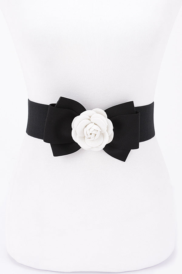 Pack of 6 Black 6778 Flower Bow Elastic Belts