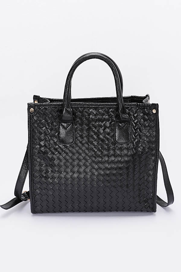 Black Metallic Braided Tote Bags - Set of 3