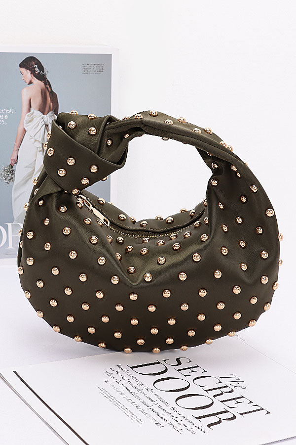 Pack of 3 Olive Gold 1736 Satin Metal Studded Hobo Bags