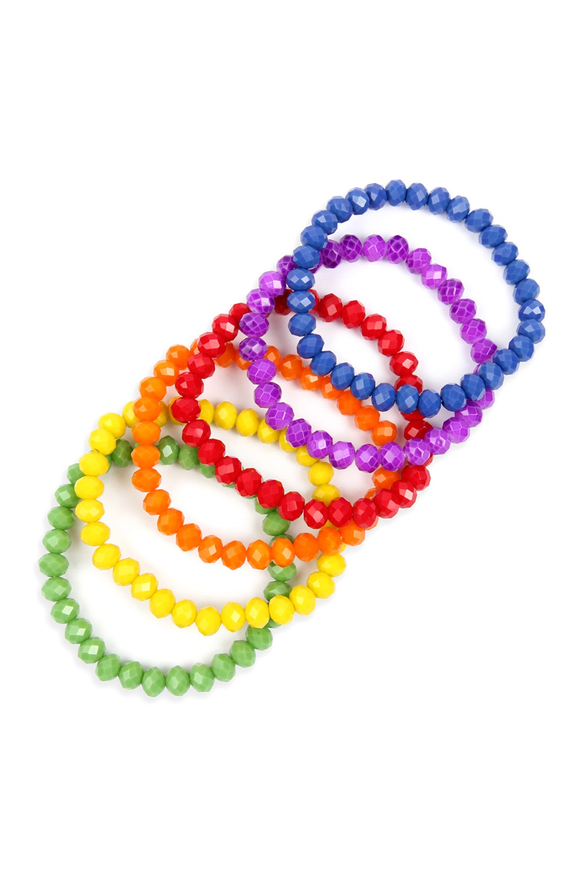 Set of Six Multicolored Stretchable Glass Beads Bracelets