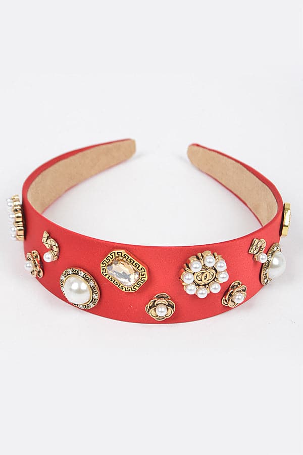 Set of 6 Red 3112 Plastic Hairbands with Imitation Gemstones