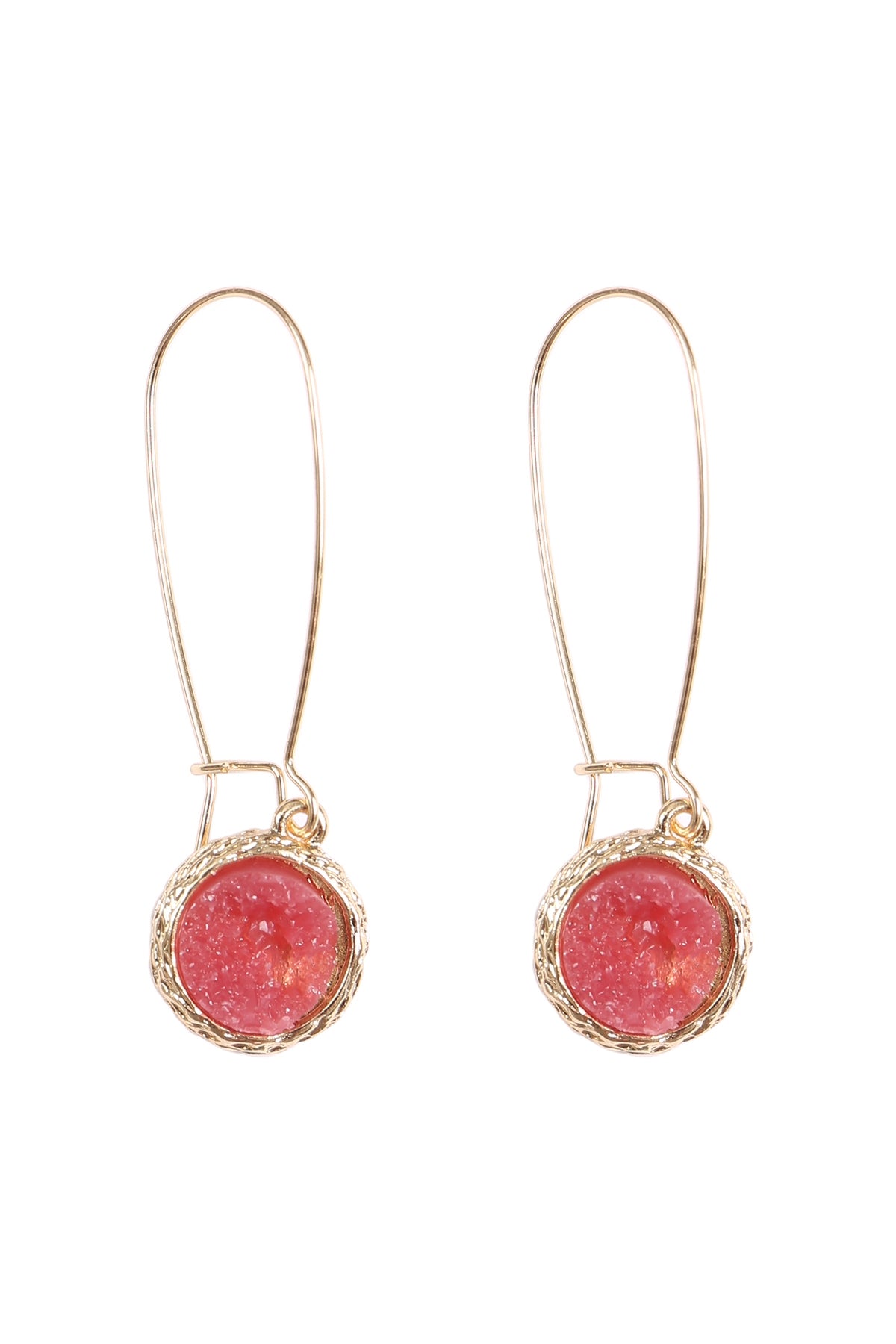 Fuchsia Round Druzy Stone Wired Drop Earrings - Set of 6
