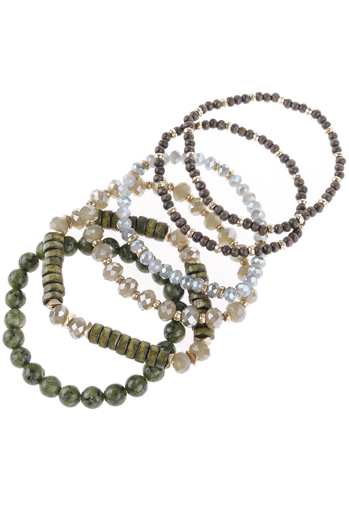 Set of 6 Stackable Green Mix Charm Bracelets for Fashion Accessories