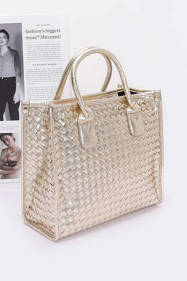 Set of 3 Metallic Gold Braided Tote Bags